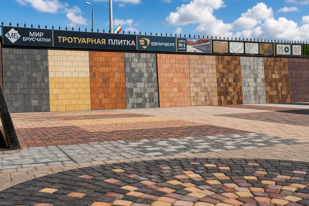Стена образцов тротуарной плитки