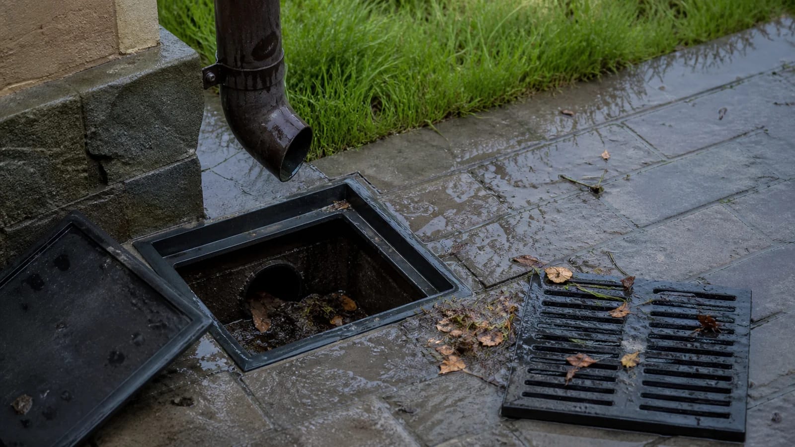 Фотореалистичная редакционная иллюстрация по теме «Чистка дренажной системы: признаки засора и безопасное обслуживание»